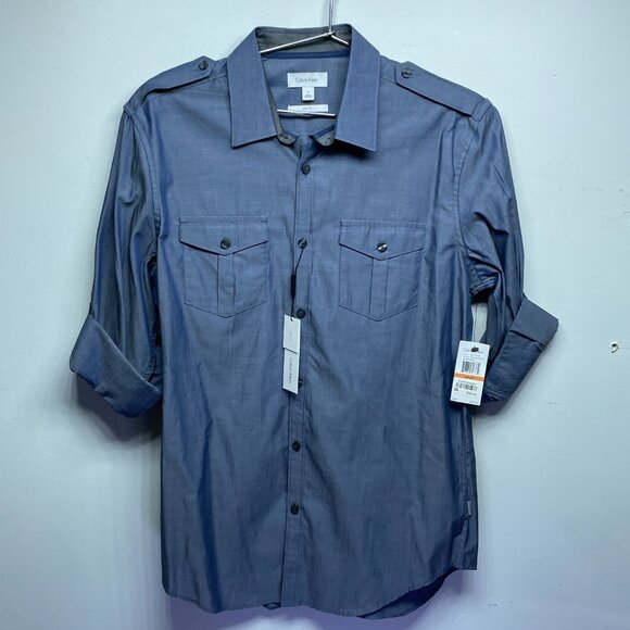 Men's Calvin Klein Slim Fit Dress Blues Shirt - NWT - Size Small - Picture 2 of 7